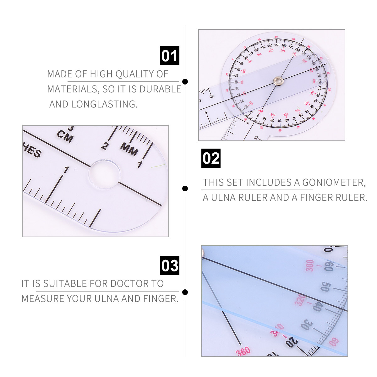 Ruler Set Transparent - 1Set Ruler Set Transparent Plastic Goniometer