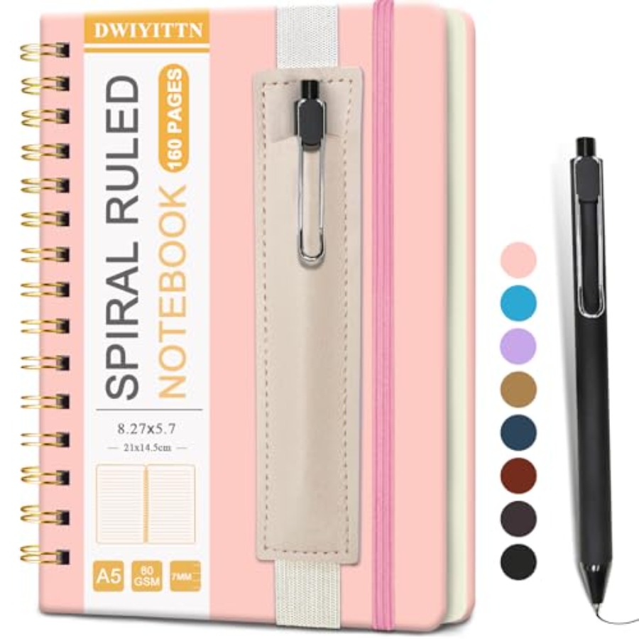 A5 Spiral Notebook w/ Pen, 5.7 - Journal Leather Hardcover のレビューと価格