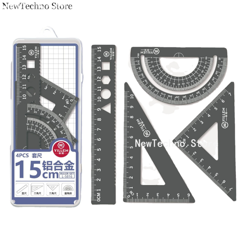 4Pcs/Set Aluminium Ruler Set M - Compass Geometry Set のレビューと価格