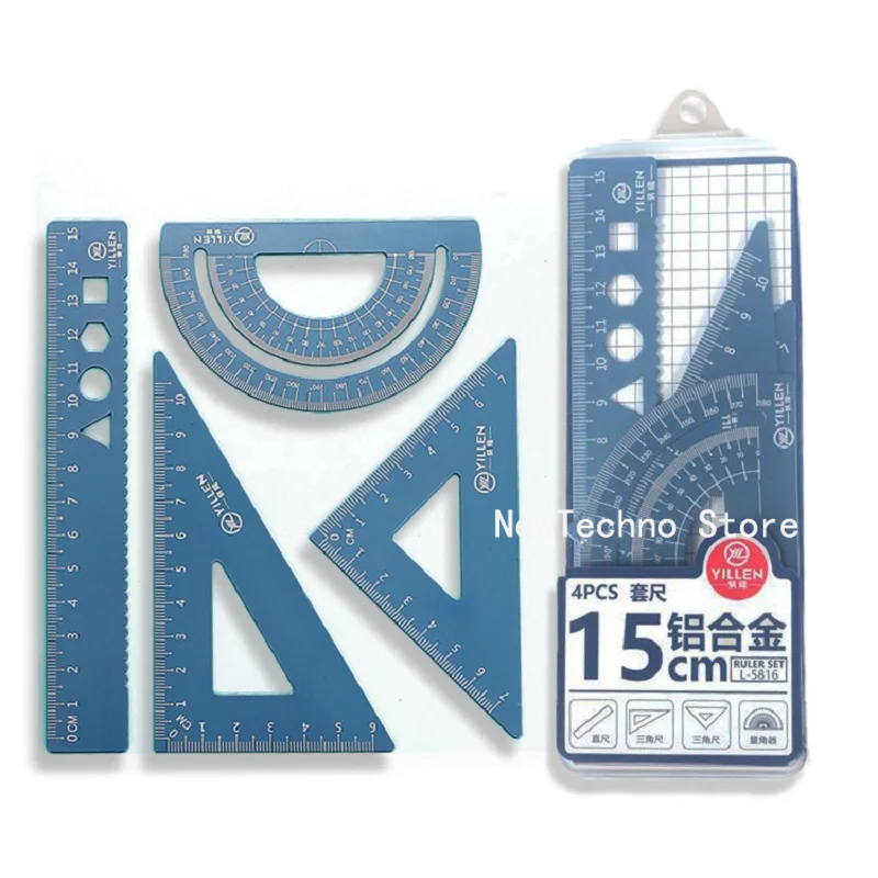 4Pcs/Set Aluminium Ruler Set M - Compass Geometry Set のレビューと価格