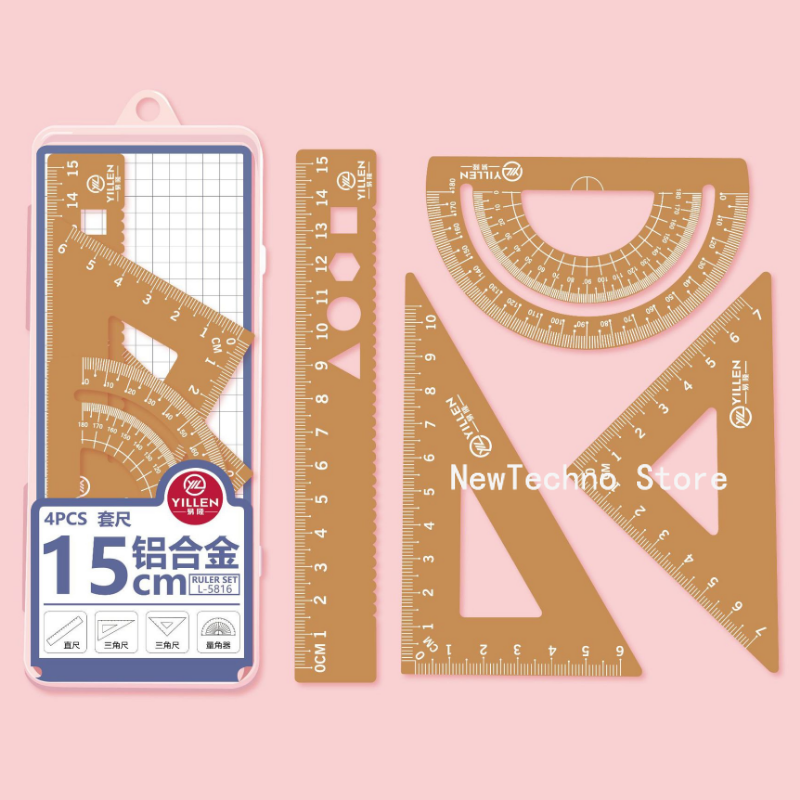 4Pcs/Set Aluminium Ruler Set M - Compass Geometry Set のレビューと価格