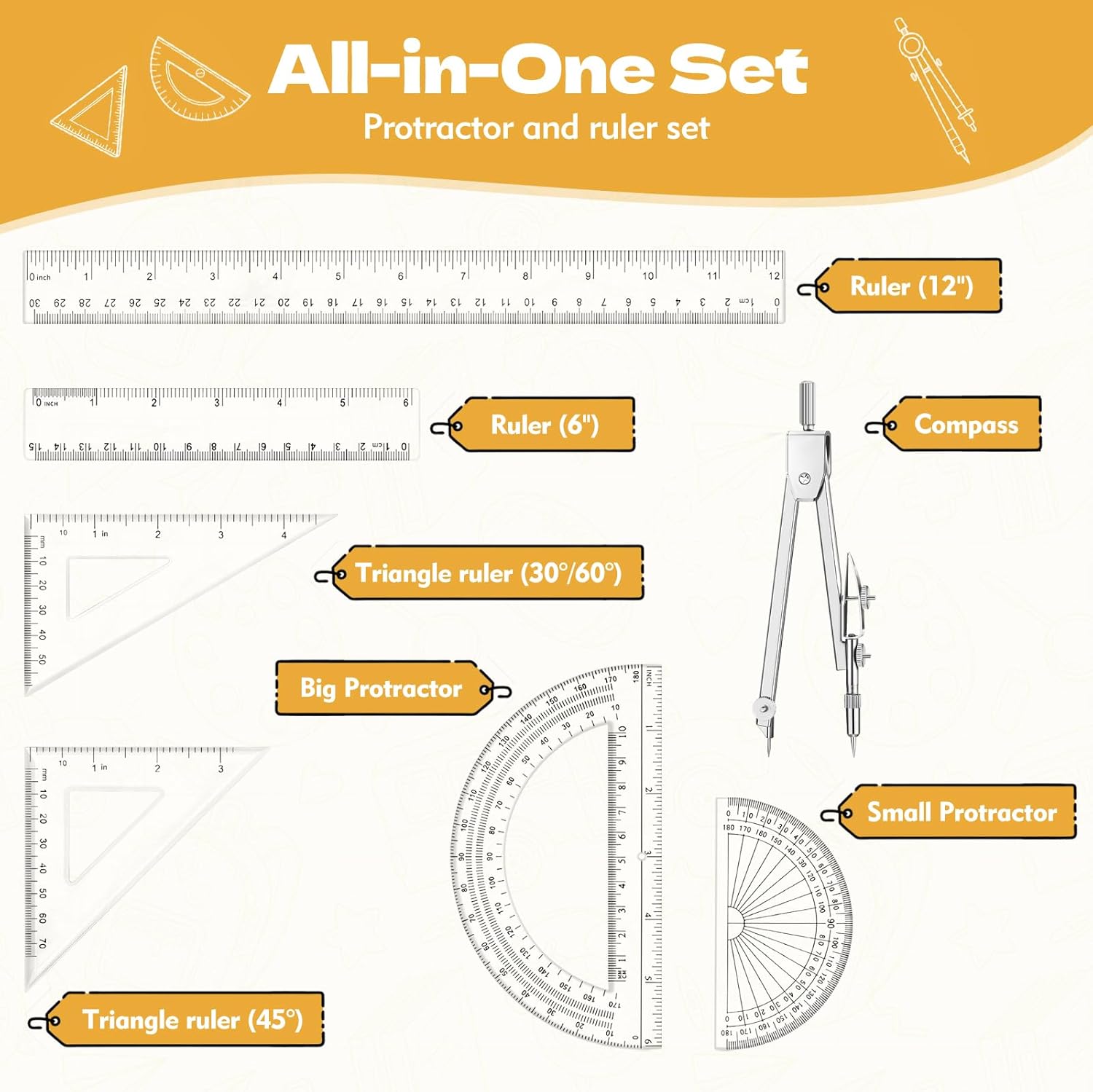 7-Piece Geometry Set with Clea - Compass Geometry Set のレビューと価格