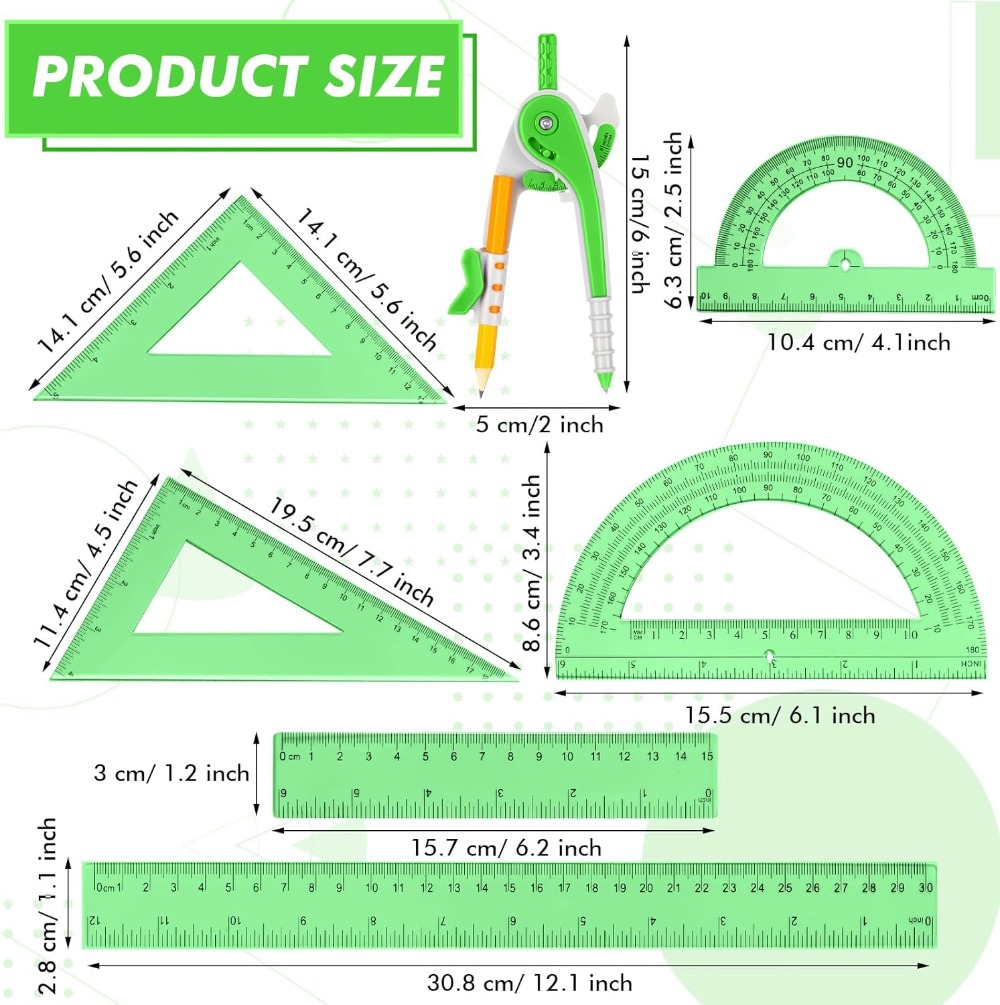 7 Pcs Geometry Math Set: 6/4 I - Ruler Set Transparent のレビューと価格