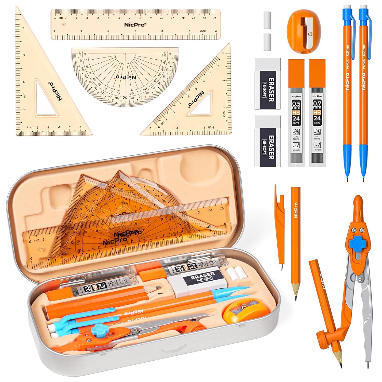 17 PCS Geometry Set for Studen - Compass Geometry Set のレビューと価格