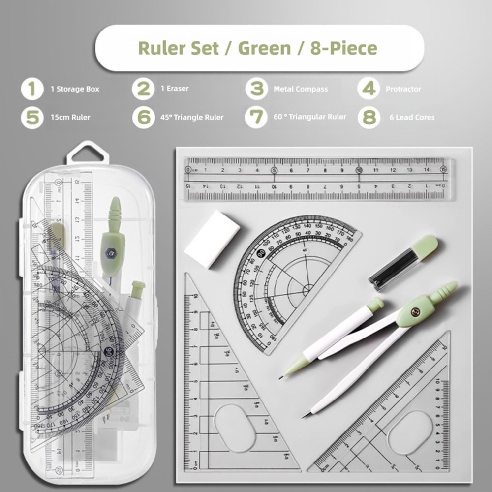 8PCS/Set Plastic Ruler Compass - Ruler Set Transparent のレビューと価格